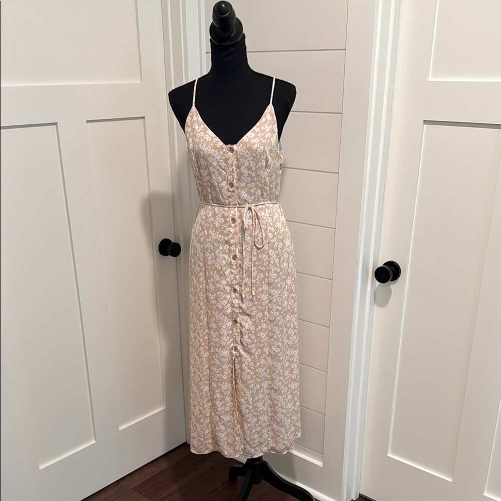 Floral Beige Spaghetti Strap Dress